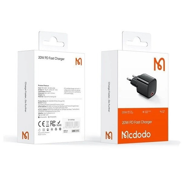 شارژر دیواری 20 وات مک دودو Mcdodo PD 20W Fast Charger USB-C Portable Power Adapter