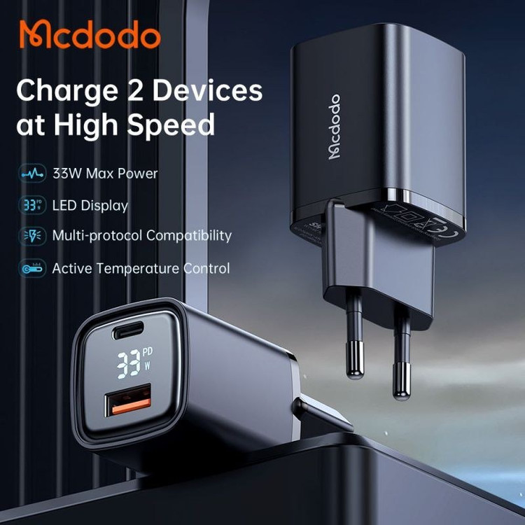 شارژر دیواری مک دودو 33 وات مدل Mcdodo CH-1701 ا Mcdodo Digital Display Fast Charger 33W CH 1701د