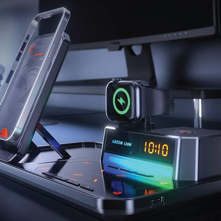استند شارژ وایرلس چند کاره ۶ در ۱ گرین لاین مدل GN6IN1MFWCBK - Green Lion Multi Functional Wireless Charger 6-1