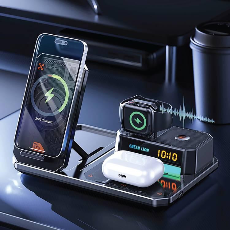 استند شارژ وایرلس چند کاره ۶ در ۱ گرین لاین مدل GN6IN1MFWCBK - Green Lion Multi Functional Wireless Charger 6-1