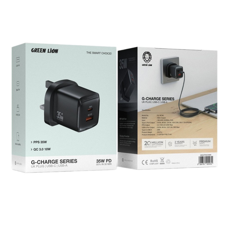 شارژر ۳۵ وات گرین لاین مدل Green Lion G-Charger Series 35w with 2 port