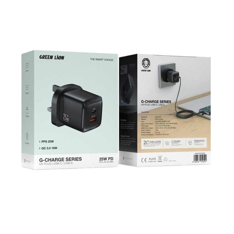 شارژر ۲۵ وات گرین لاین مدل Green Lion G-Charger Series 25w with 2 port