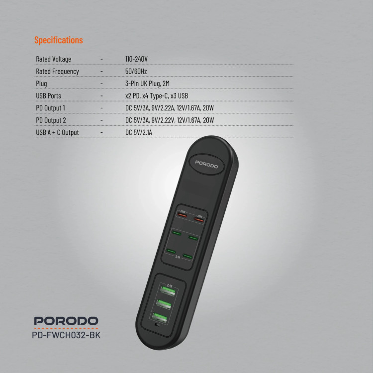 شارژر رومیزی Porodo مدل PD-FWCH032-BK 50W