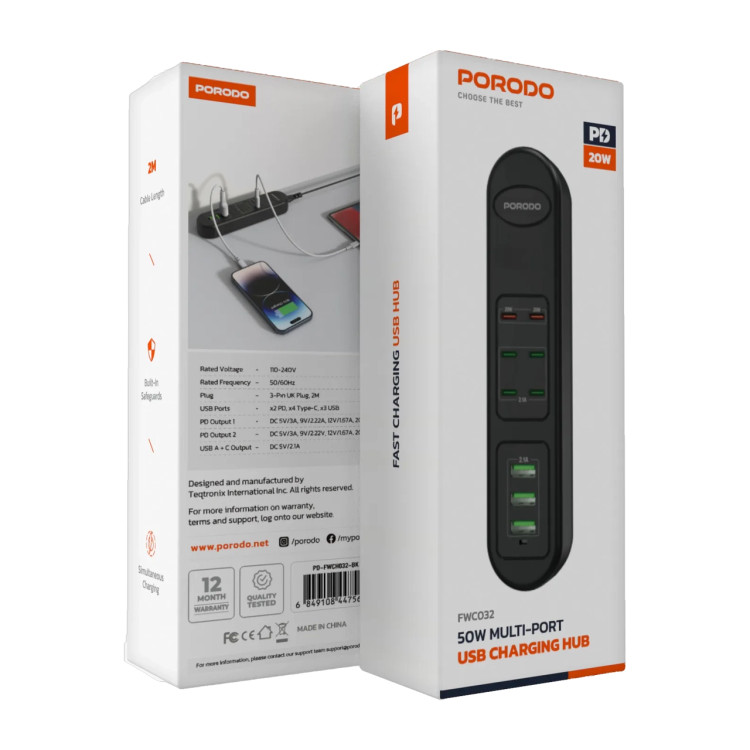 شارژر رومیزی Porodo مدل PD-FWCH032-BK 50W