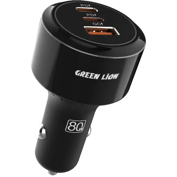 GREEN LION | شارژر فندکی سه پورت 1 متر کابل دو سر تایپ سی + Roadex Triple Port Car Charger 80W گرین لاین