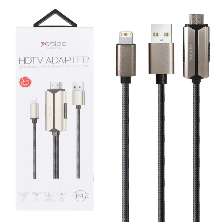 کابل 2 متری Yesido Lightning To HDMI مدل HM12 - مشکی