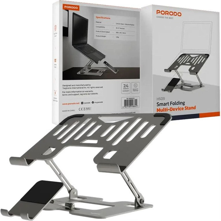 پایه نگهدارنده ۲ در ۱ لپتاپ و موبایل پرودو مدل Porodo Laptop Stand Mobile Holder 2 in 1 PD-HSM09-SL
