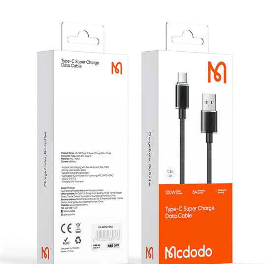 کابل USB به USB-C مک دودو مدل CA-3650 طول ۱.۲ متر