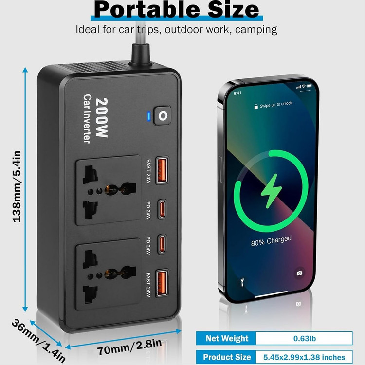 اینورتر فندکی گرین لاین مدل GC-200 ظرفیت ۲۰۰ وات
