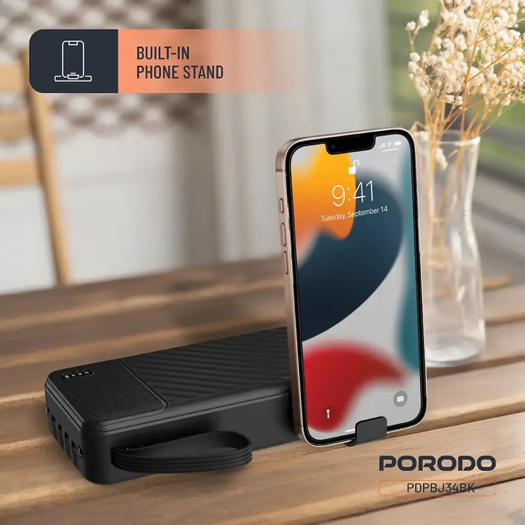 پاوربانک 20000 میلی آمپر پرودو با کابل متصل Porodo Piano 20000mAh Power Bank with Integrated Cables